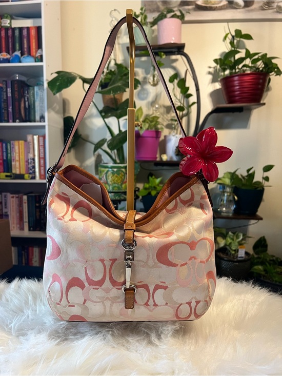 Coach Handbags - Coach Pink and Cream Signature Jacquard Shoulder Bag